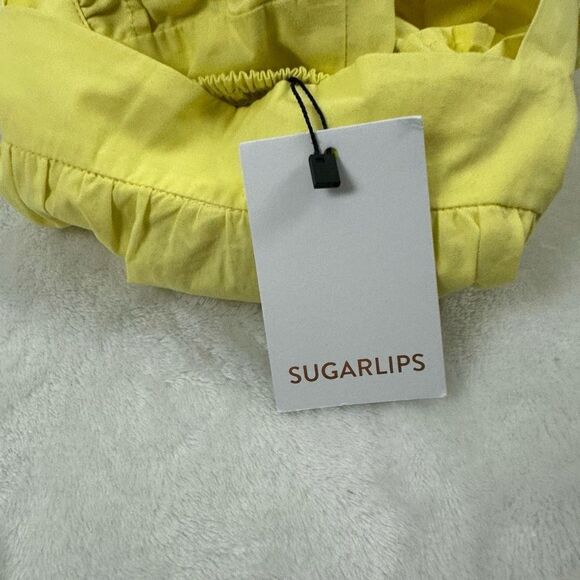 Sugarlips Women's Size M Square Neck Peasant Blouse Bright Yellow Puff Sleeve Ne - Picture 6 of 9